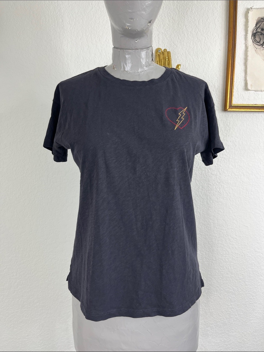 Rails Davie Lovestruck T Shirt Embroidered Heart Lightning Bolt